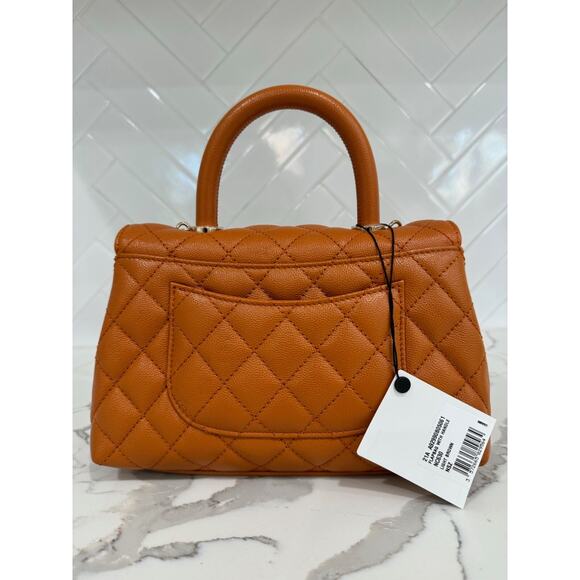Chanel 21A Caramel Brown Caviar Mini Small Coco Handle CC Quilted Chain Flap Bag - Picture 11 of 16